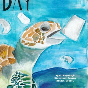 Myah Shoptaugh, Discovery Canyon Campus Middle School, an earth day poster, a sea turtle avoiding trash